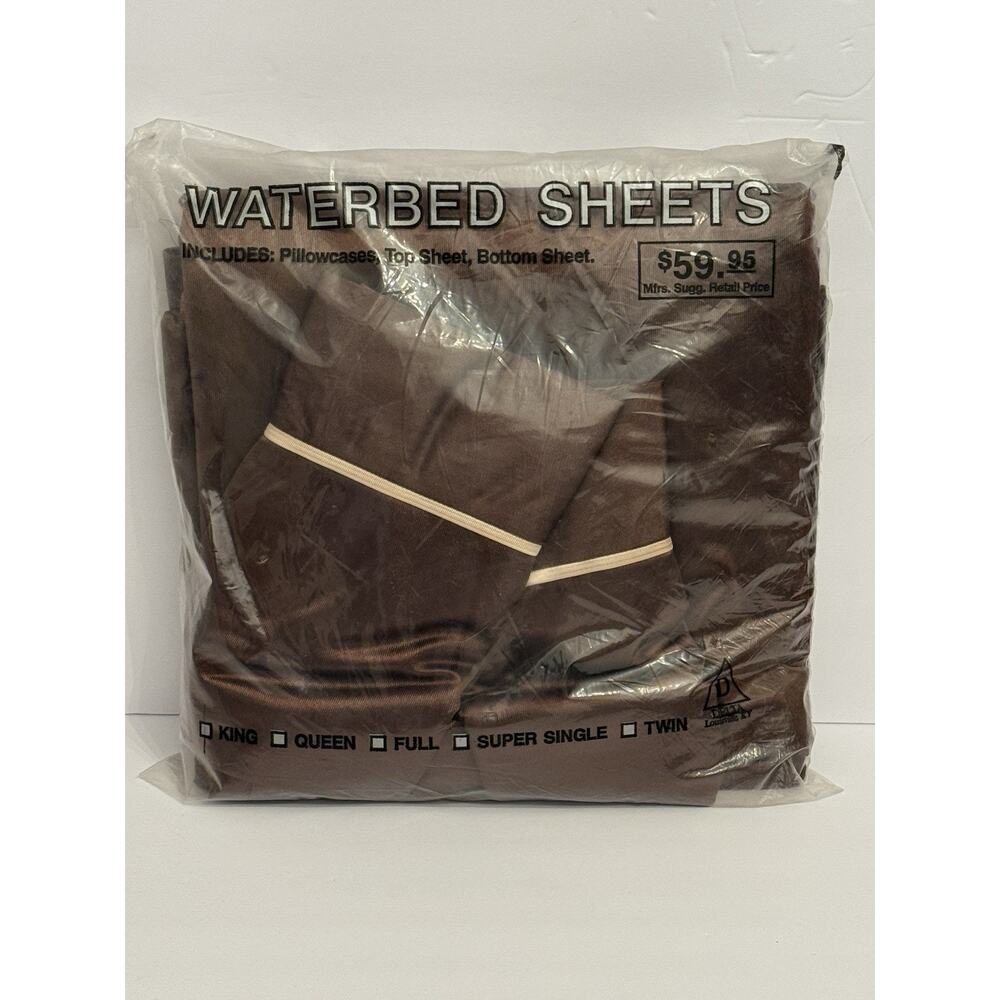 Vintage Delta KING Dark Brown Satin Waterbed Sheets Set